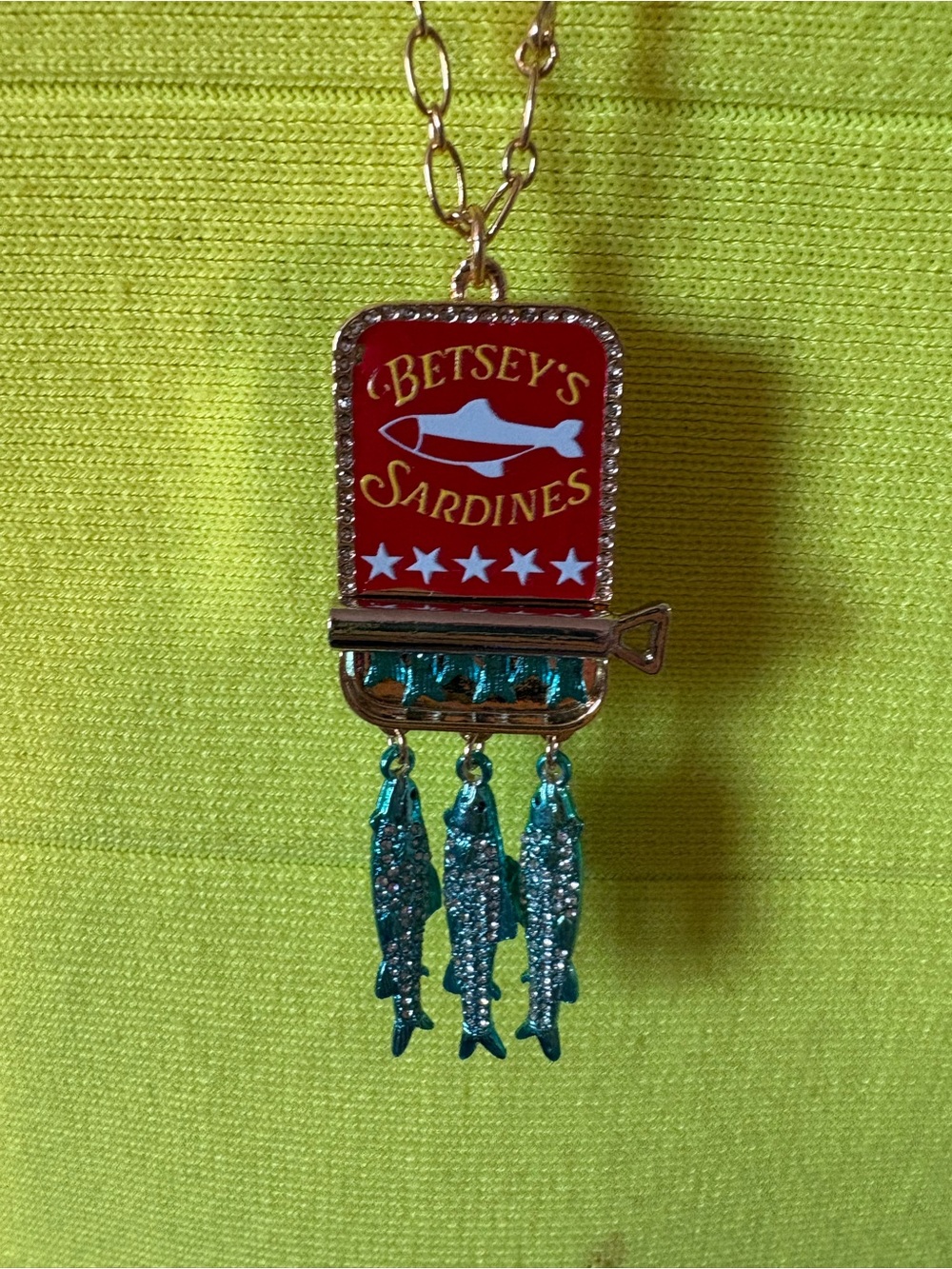 NWT Betsey Johnson Girl Dinner Sardine Pendant Necklace